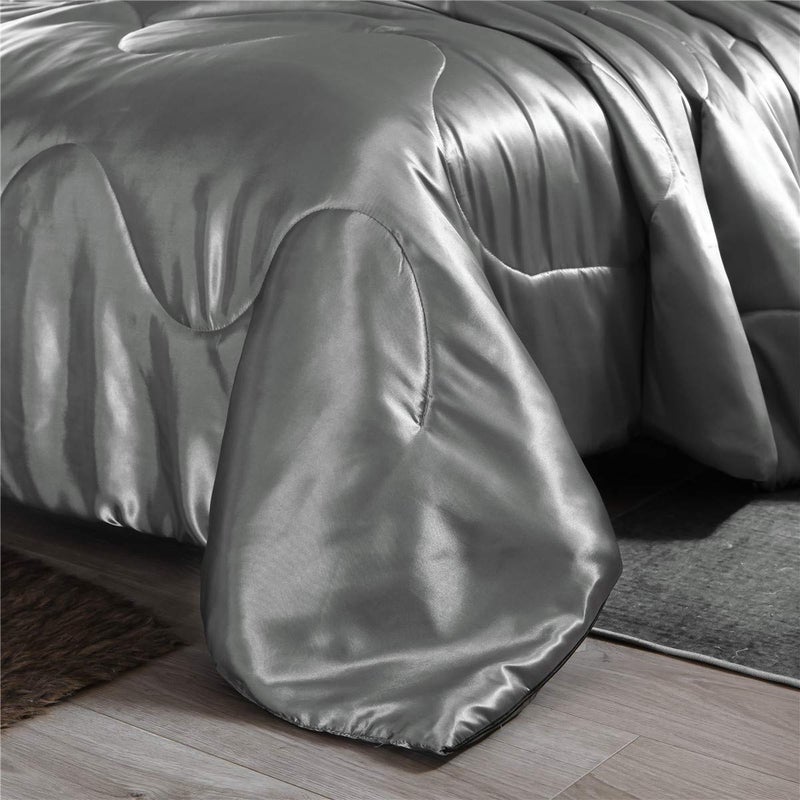 NTBED Silky Satin Comforter Set Queen Silver, Luxury Soft Microfiber Bedding Lightweight Sexy Wave Quilted Blanket Set with 2 Pillow Covers for Summer Spring Autumn - Image 3